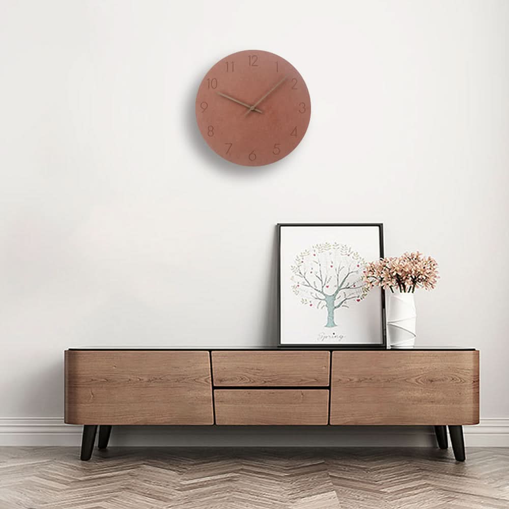 Round Minimalist Wall Clock with Silent Movement and Wooden Hands