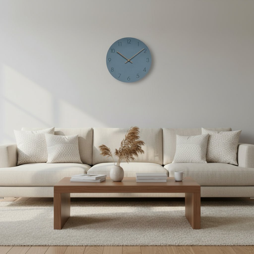 Round Minimalist Wall Clock with Silent Movement and Wooden Hands