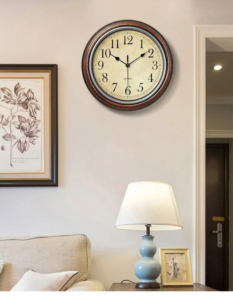 Round Vintage Wall Clock Silent Quartz Movement