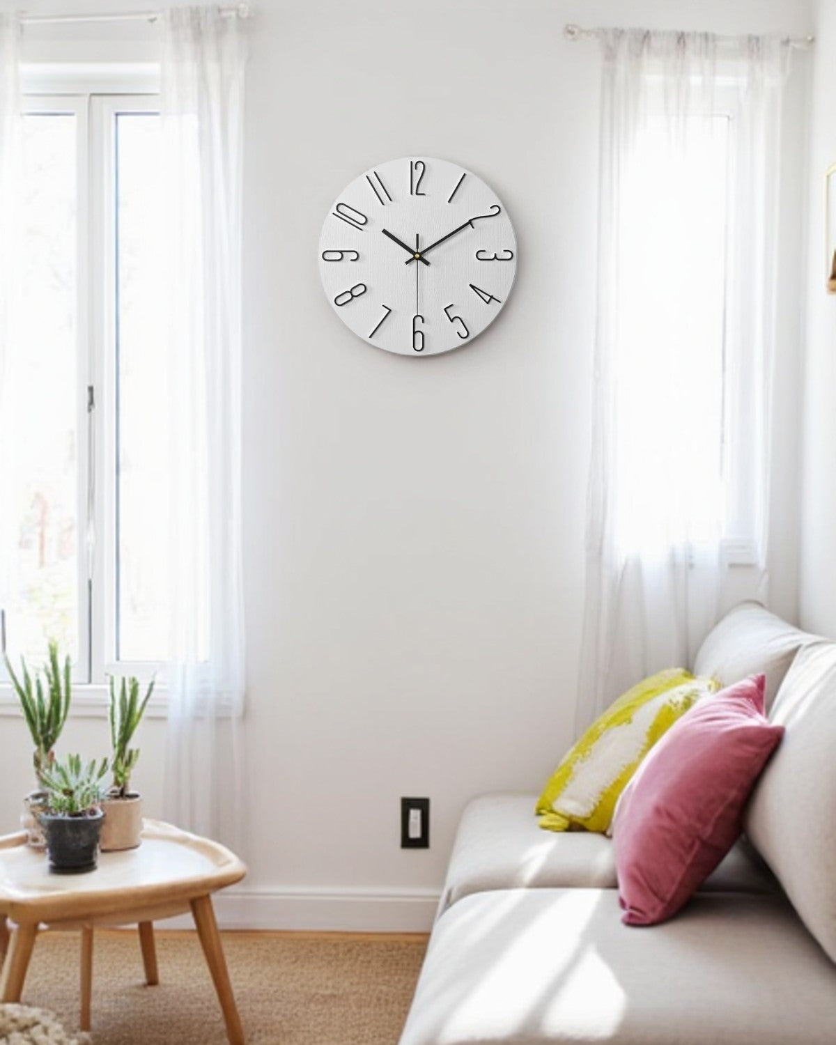 Round Wall Clock with 3D Raised Numbers Minimalist Design