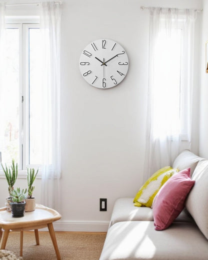 Round Wall Clock with 3D Raised Numbers Minimalist Design