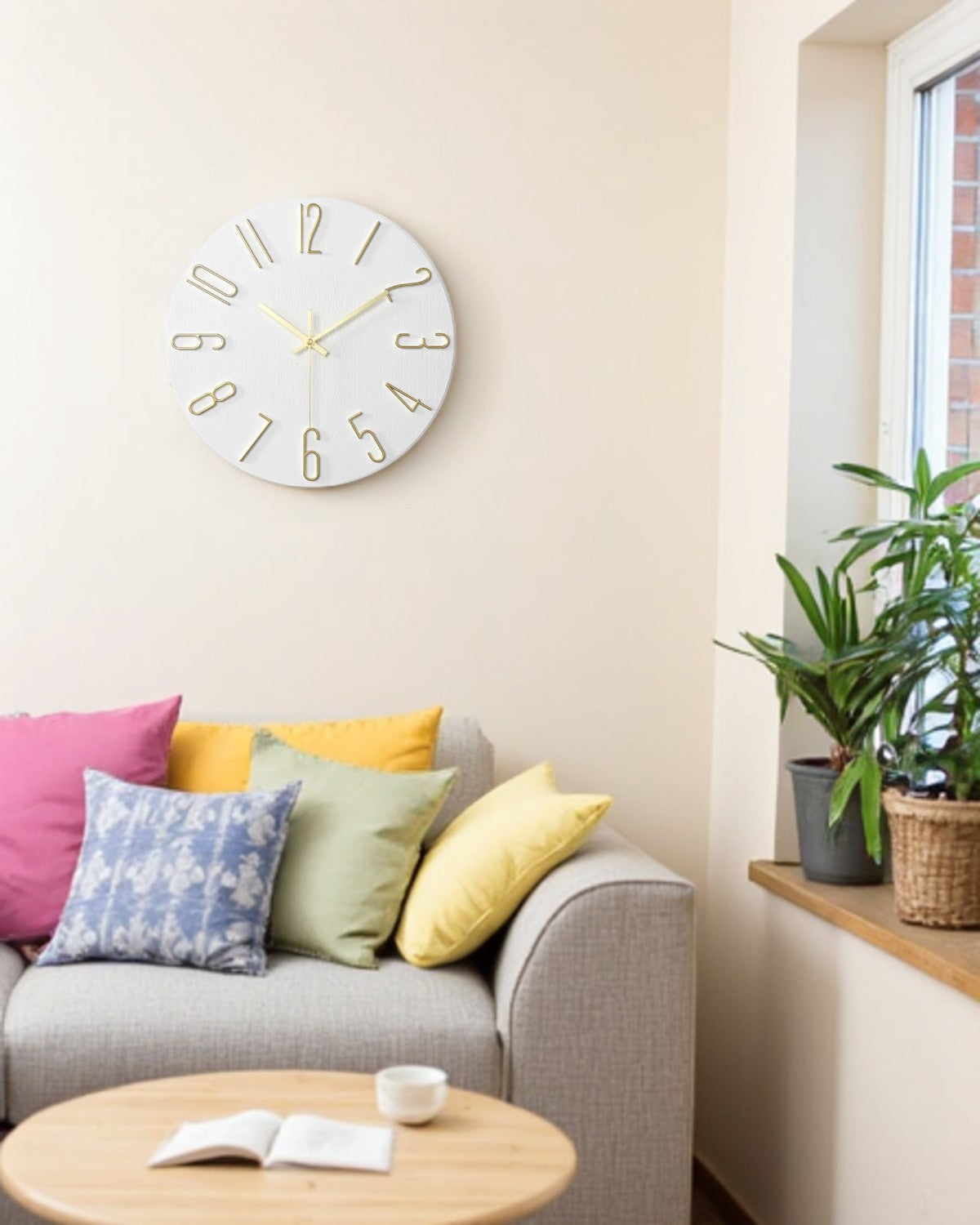 Round Wall Clock with 3D Raised Numbers Minimalist Design