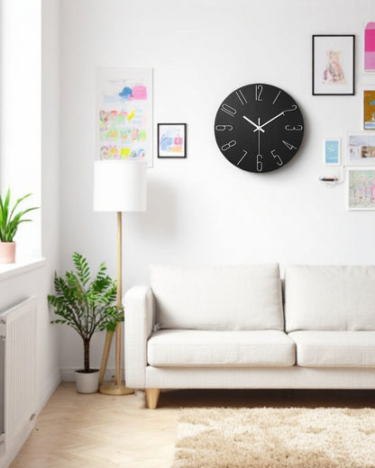 Round Wall Clock with 3D Raised Numbers Minimalist Design