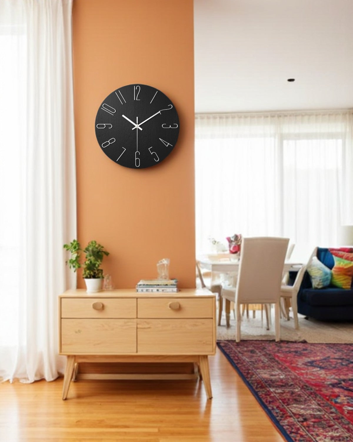 Round Wall Clock with 3D Raised Numbers Minimalist Design