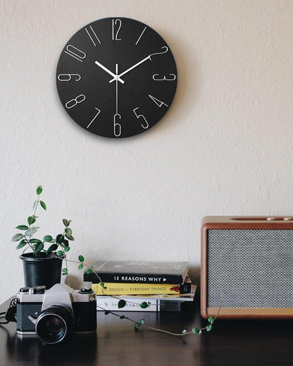 Round Wall Clock with 3D Raised Numbers Minimalist Design