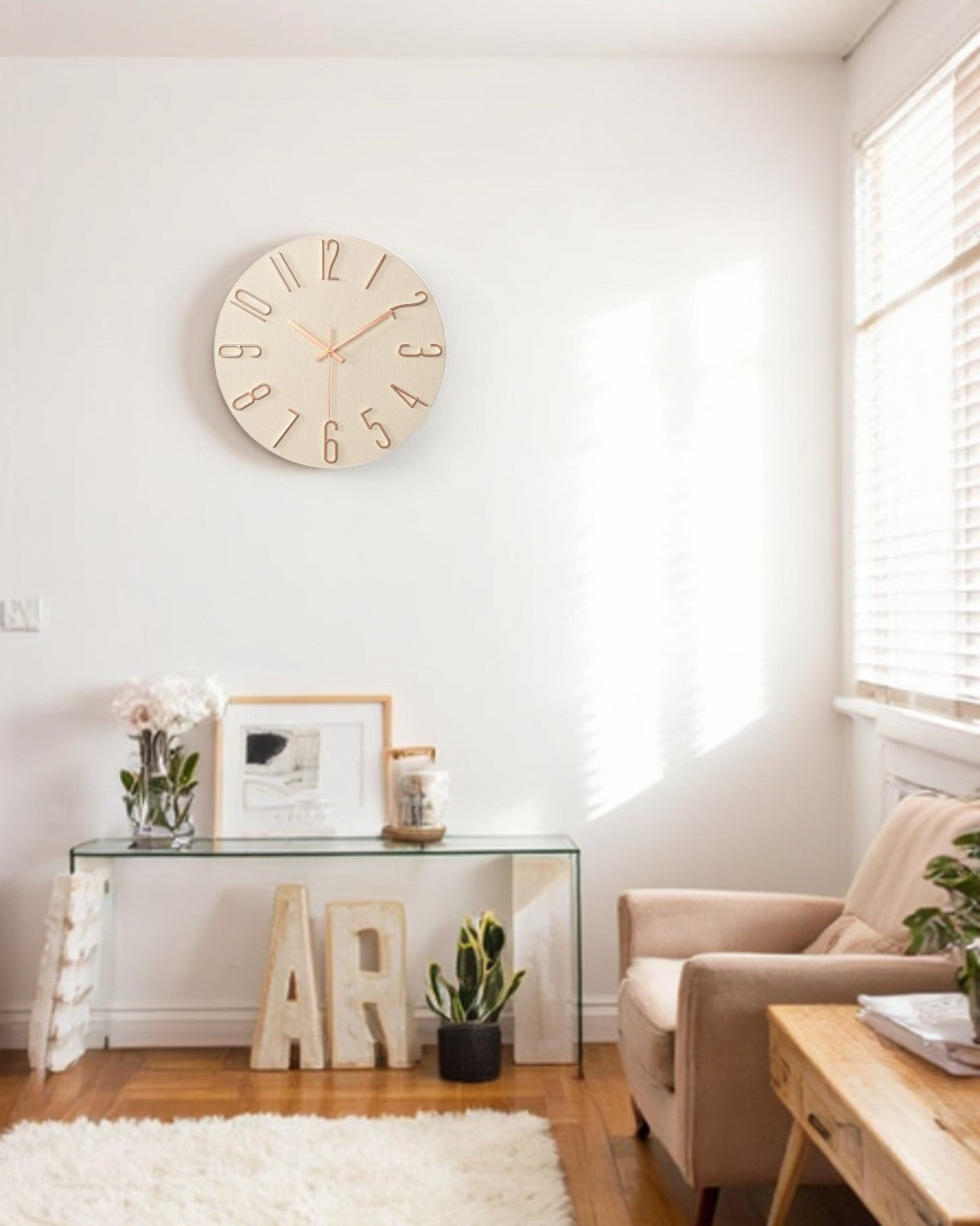 Round Wall Clock with 3D Raised Numbers Minimalist Design