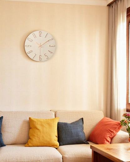 Round Wall Clock with 3D Raised Numbers Minimalist Design