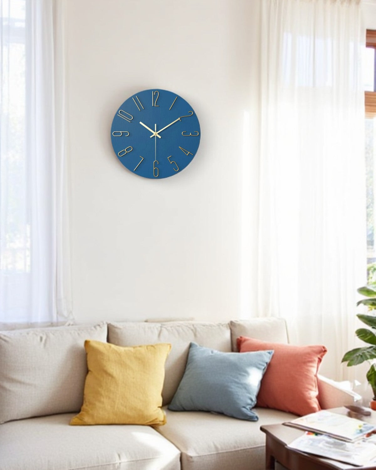 Round Wall Clock with 3D Raised Numbers Minimalist Design