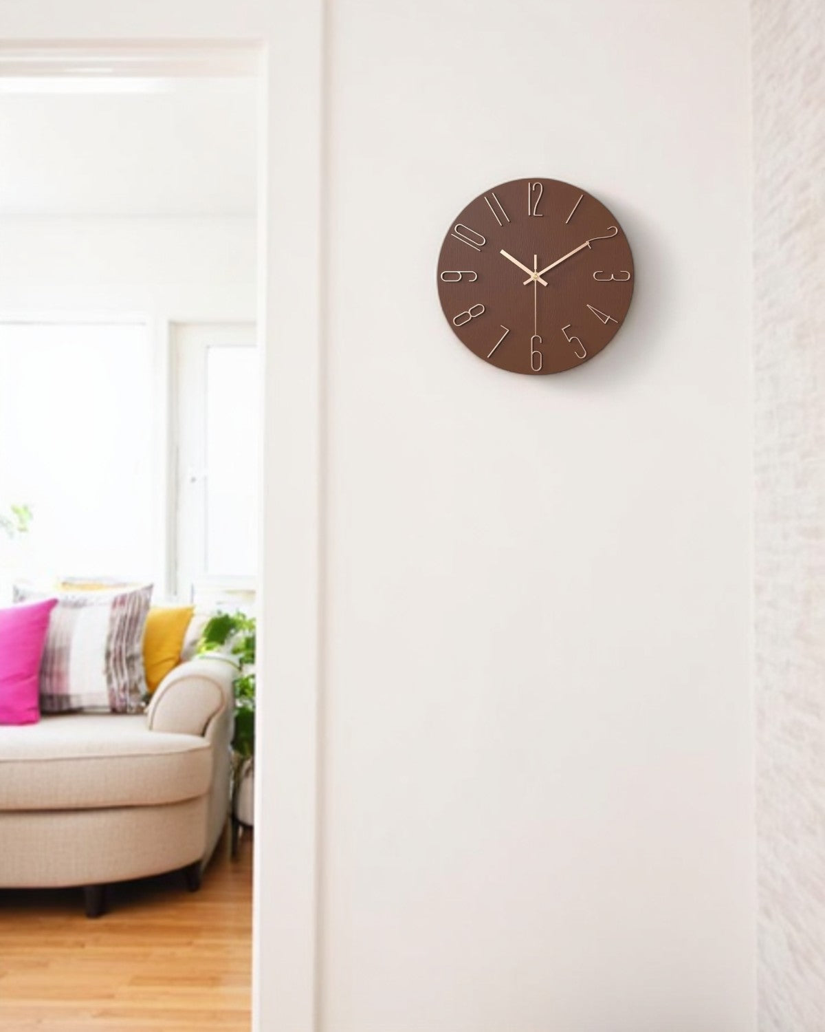 Round Wall Clock with 3D Raised Numbers Minimalist Design