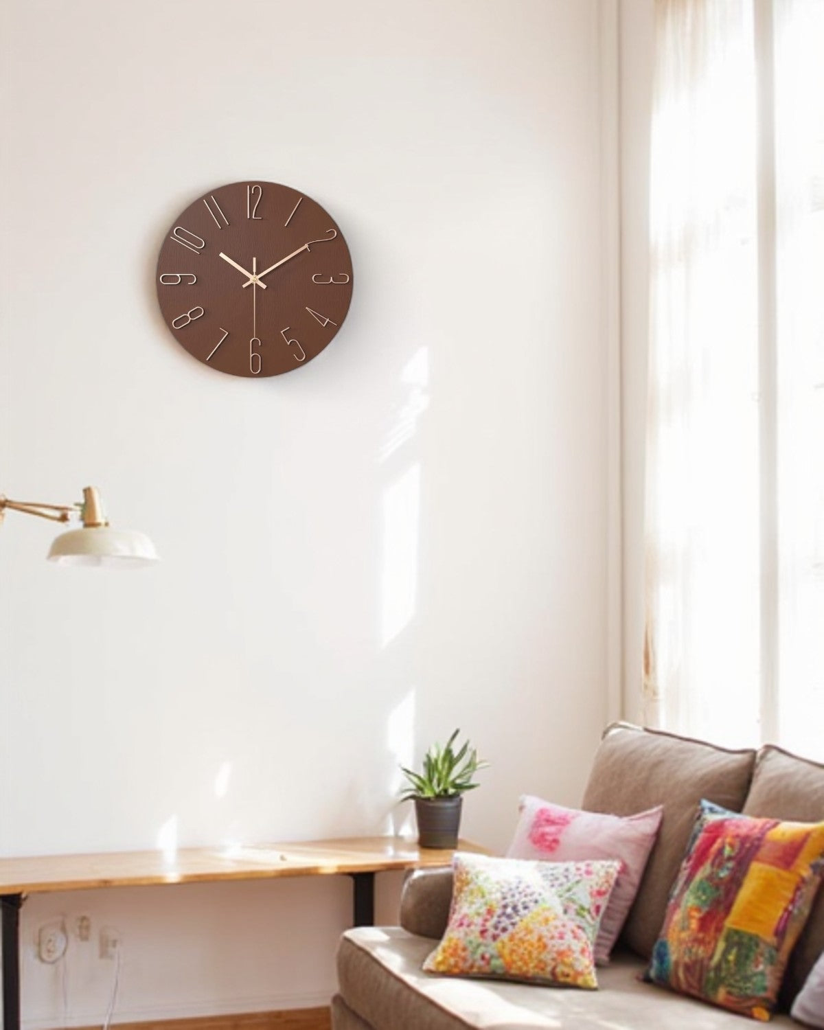 Round Wall Clock with 3D Raised Numbers Minimalist Design