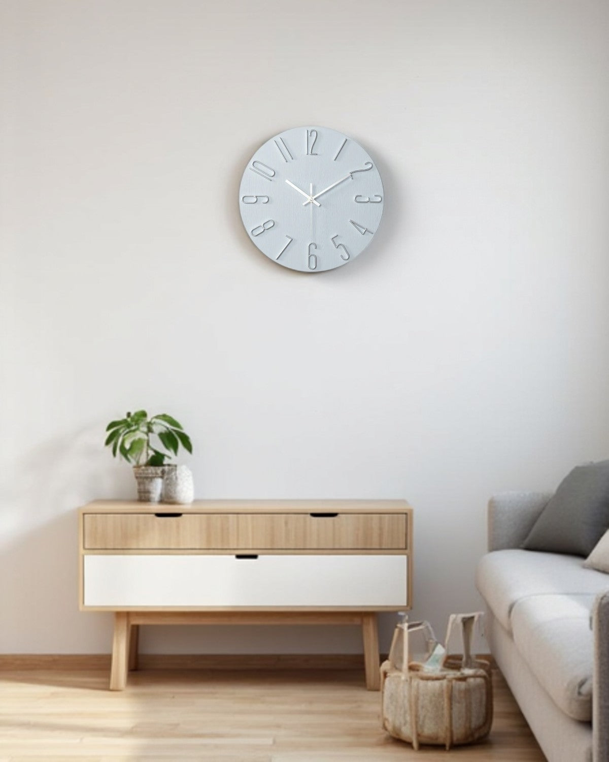 Round Wall Clock with 3D Raised Numbers Minimalist Design
