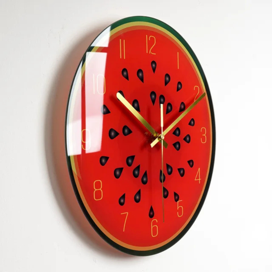 Round Wall Clock with Fruit and Galaxy Print Designs