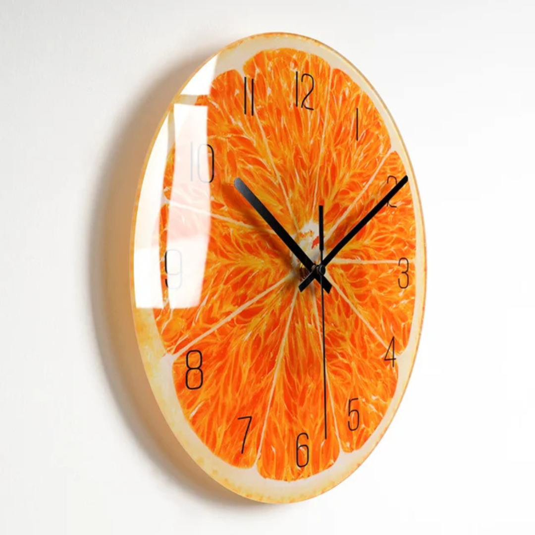 Round Wall Clock with Fruit and Galaxy Print Designs
