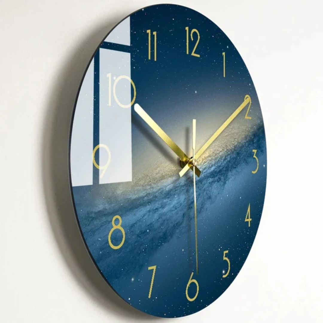 Round Wall Clock with Fruit and Galaxy Print Designs