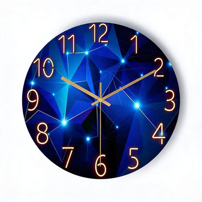 Round Wall Clock with Silent Quartz Movement and Geometric Glass Face