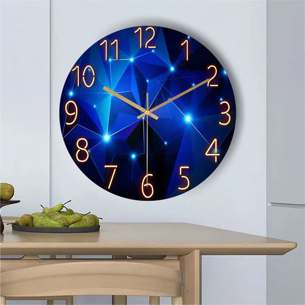 Round Wall Clock with Silent Quartz Movement and Geometric Glass Face