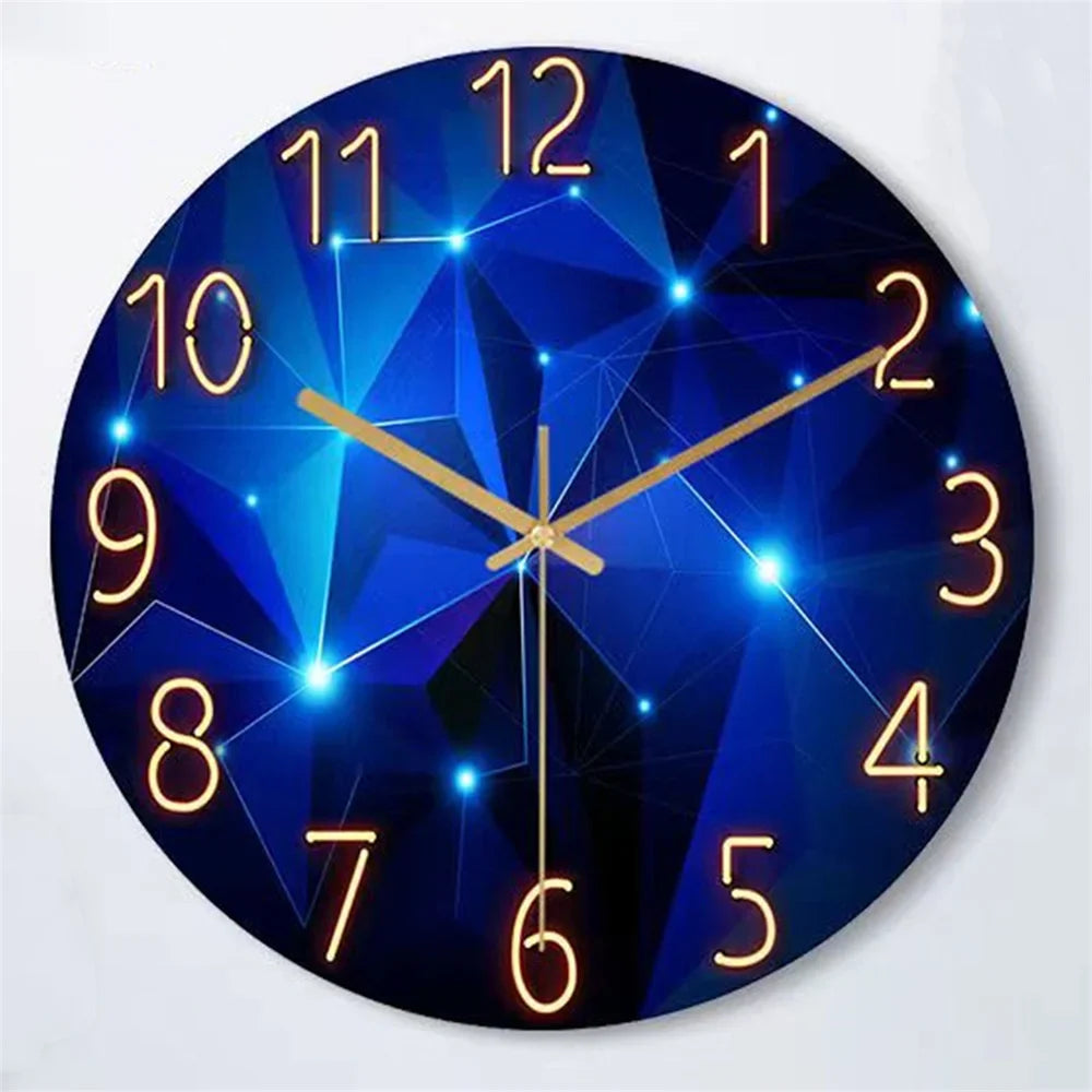 Round Wall Clock with Silent Quartz Movement and Geometric Glass Face