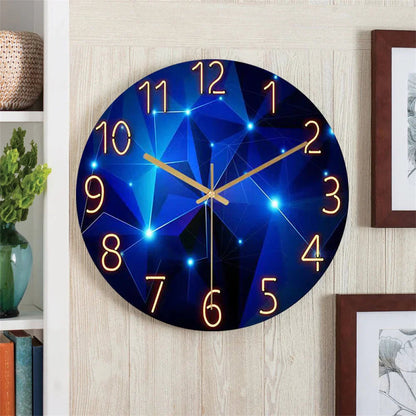 Round Wall Clock with Silent Quartz Movement and Geometric Glass Face