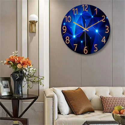 Round Wall Clock with Silent Quartz Movement and Geometric Glass Face