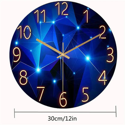 Round Wall Clock with Silent Quartz Movement and Geometric Glass Face