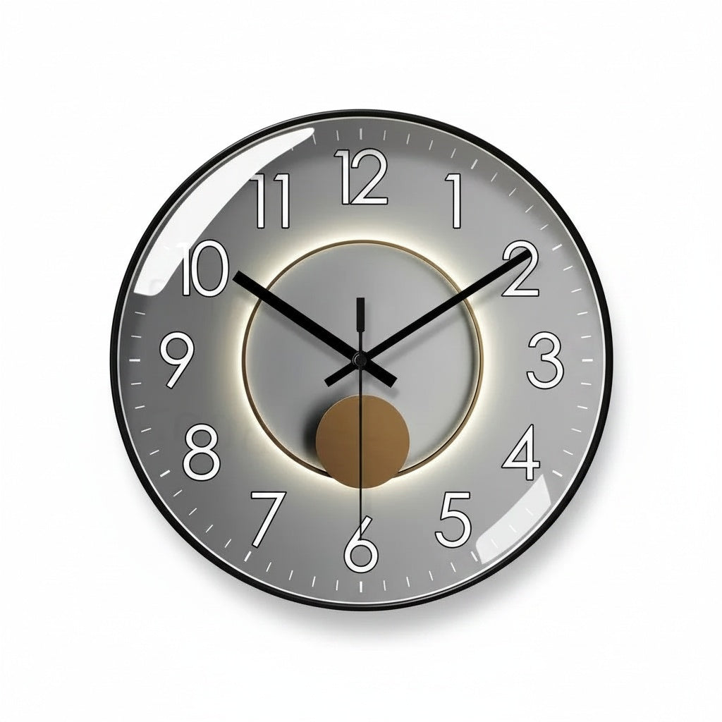Round Wall Clock with Silent Quartz Movement and Pendulum Disc Design