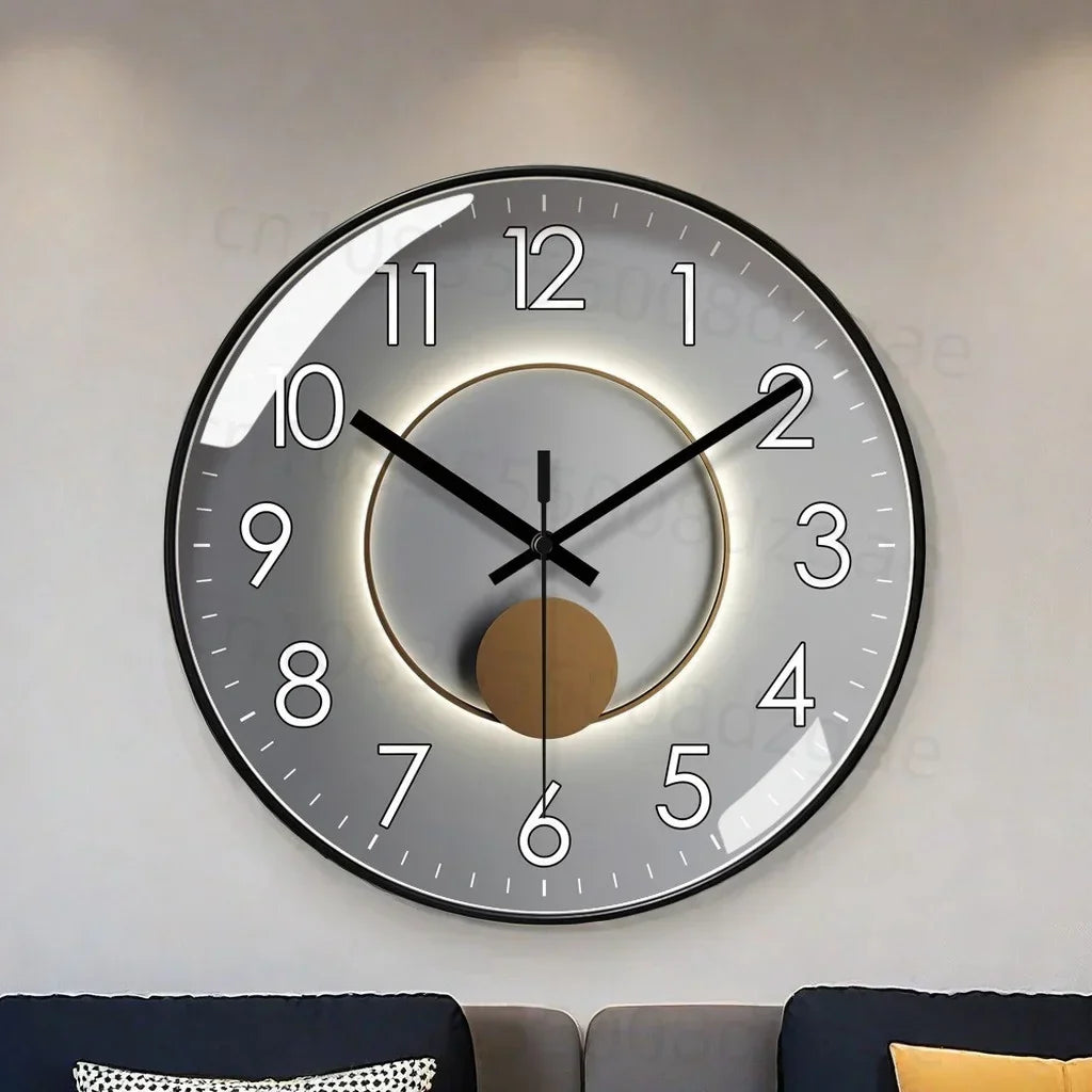 Round Wall Clock with Silent Quartz Movement and Pendulum Disc Design