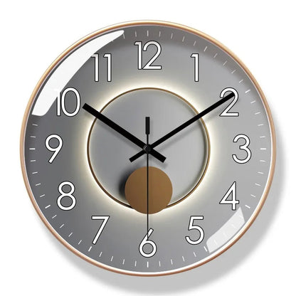 Round Wall Clock with Silent Quartz Movement and Pendulum Disc Design