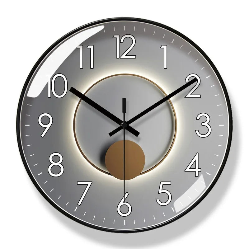 Round Wall Clock with Silent Quartz Movement and Pendulum Disc Design