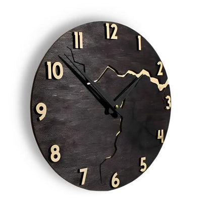 Round Wood Wall Clock with Silent Sweep Movement and Cracked Resin Design