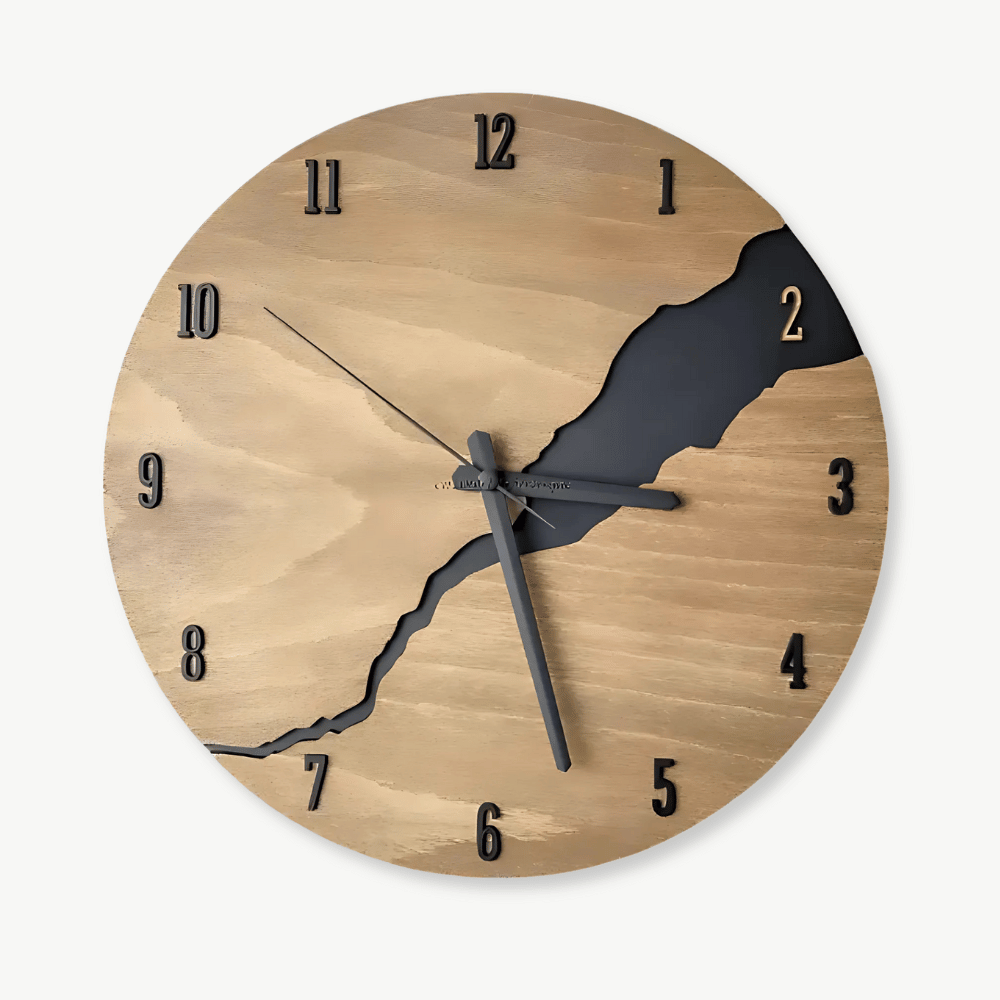 Round Wood Wall Clock with Silent Sweep Movement and Cracked Resin Design