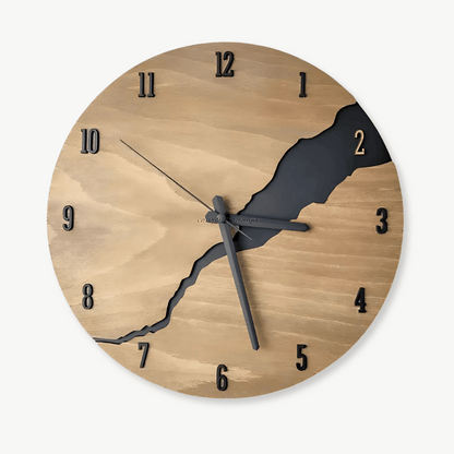 Round Wood Wall Clock with Silent Sweep Movement and Cracked Resin Design