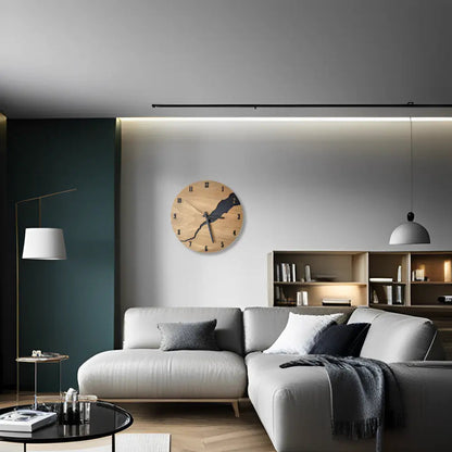Round Wood Wall Clock with Silent Sweep Movement and Cracked Resin Design