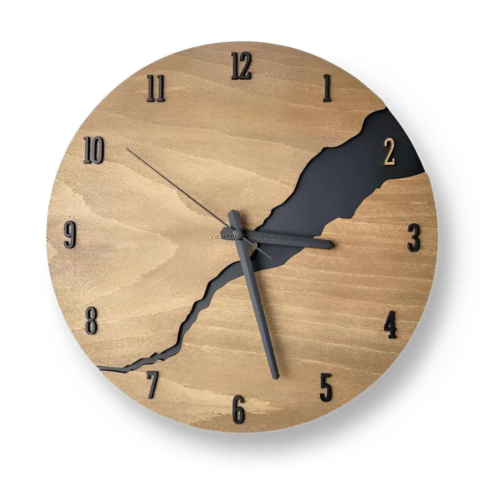 Round Wood Wall Clock with Silent Sweep Movement and Cracked Resin Design