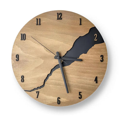 Round Wood Wall Clock with Silent Sweep Movement and Cracked Resin Design