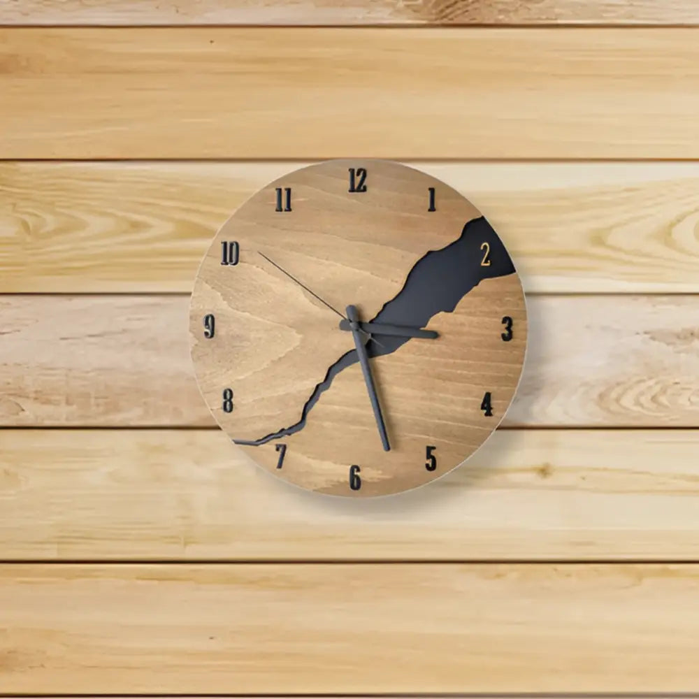 Round Wood Wall Clock with Silent Sweep Movement and Cracked Resin Design