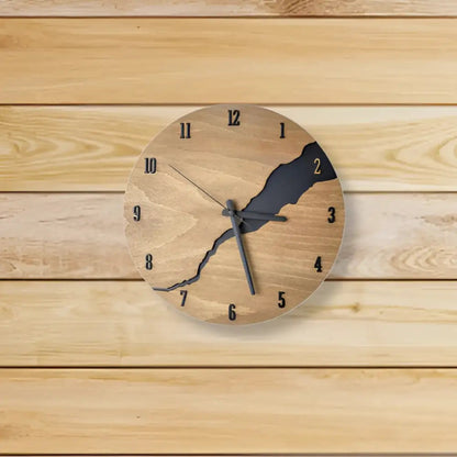Round Wood Wall Clock with Silent Sweep Movement and Cracked Resin Design