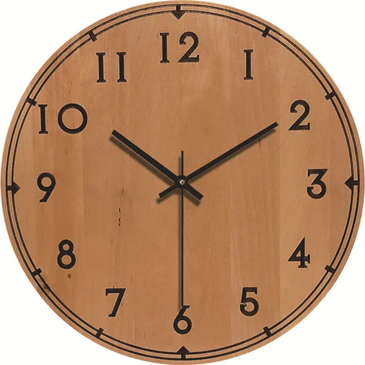 Round Wooden Wall Clock with Silent Movement and Natural Wood Grain Design