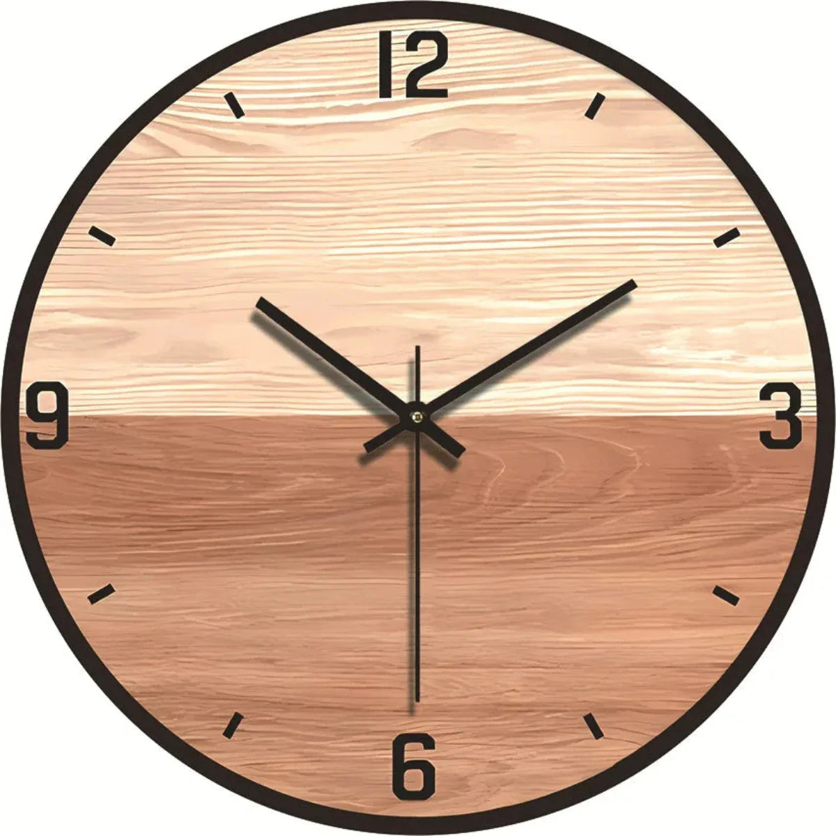 Round Wooden Wall Clock with Silent Movement and Natural Wood Grain Design