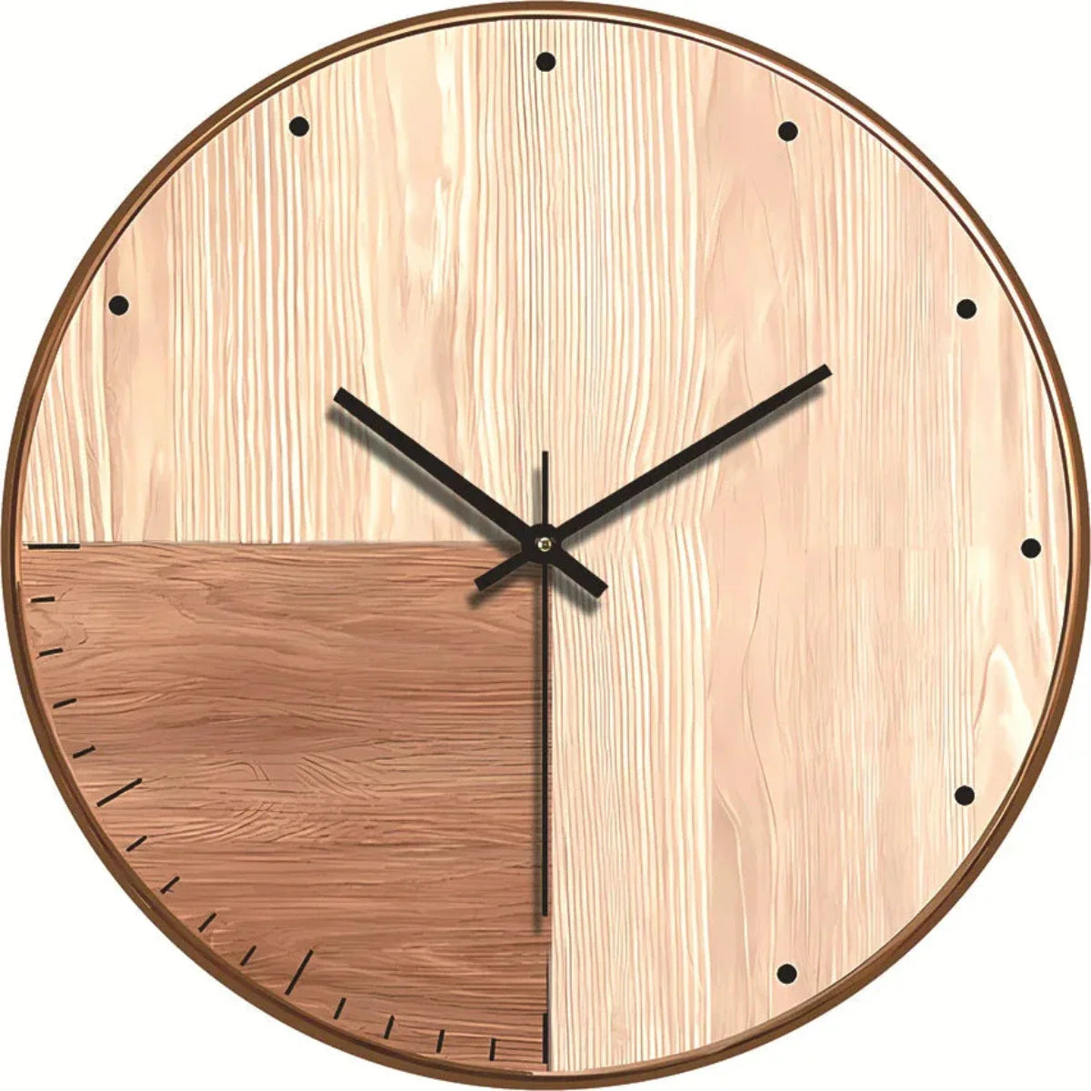 Round Wooden Wall Clock with Silent Movement and Natural Wood Grain Design