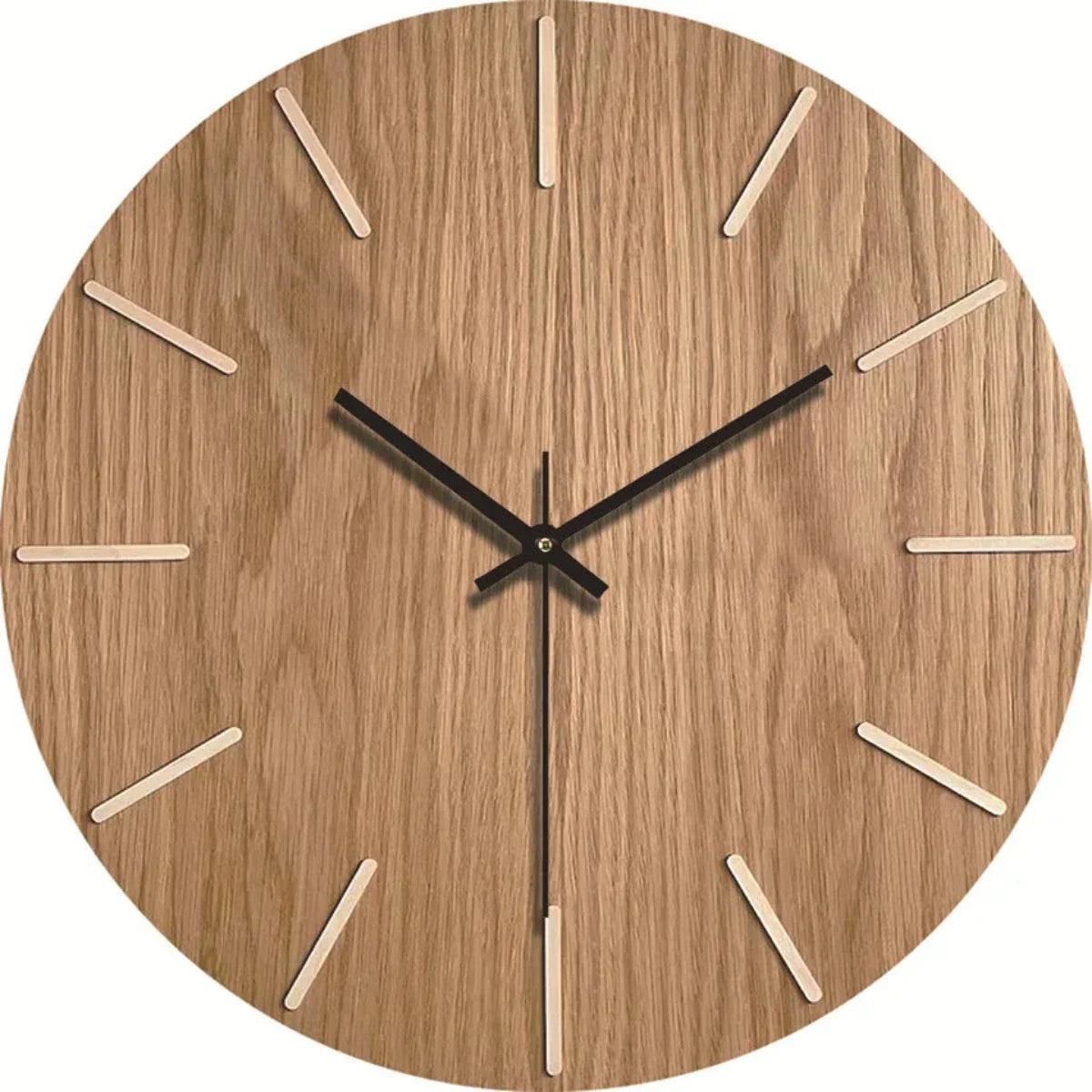 Round Wooden Wall Clock with Silent Movement and Natural Wood Grain Design