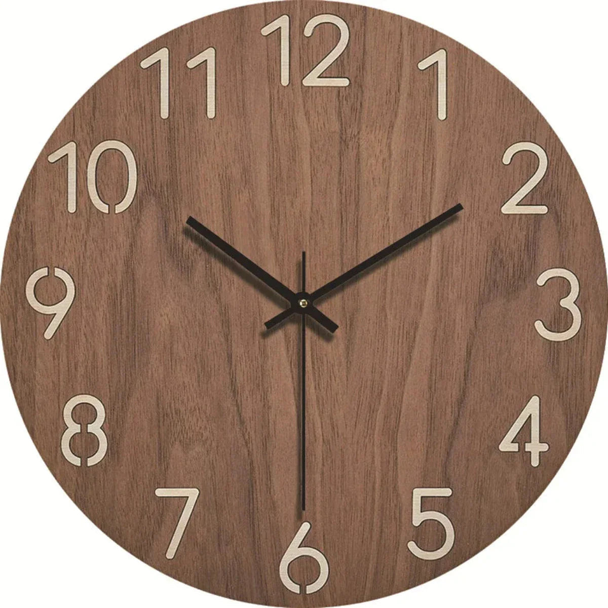 Round Wooden Wall Clock with Silent Movement and Natural Wood Grain Design