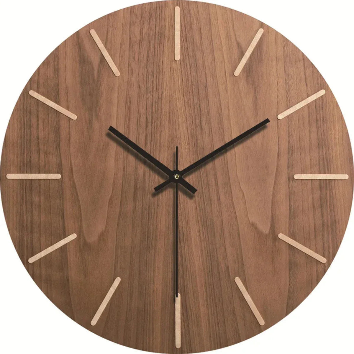 Round Wooden Wall Clock with Silent Movement and Natural Wood Grain Design