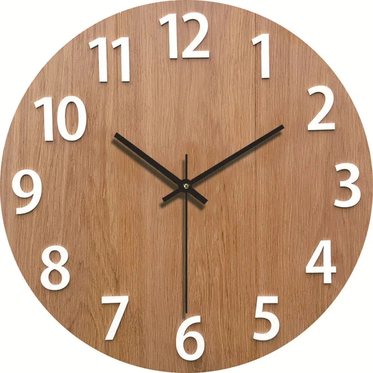 Round Wooden Wall Clock with Silent Movement and Natural Wood Grain Design