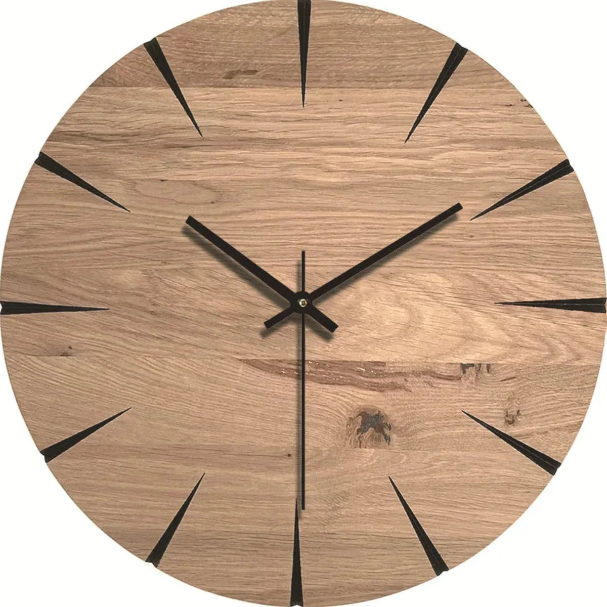 Round Wooden Wall Clock with Silent Movement and Natural Wood Grain Design