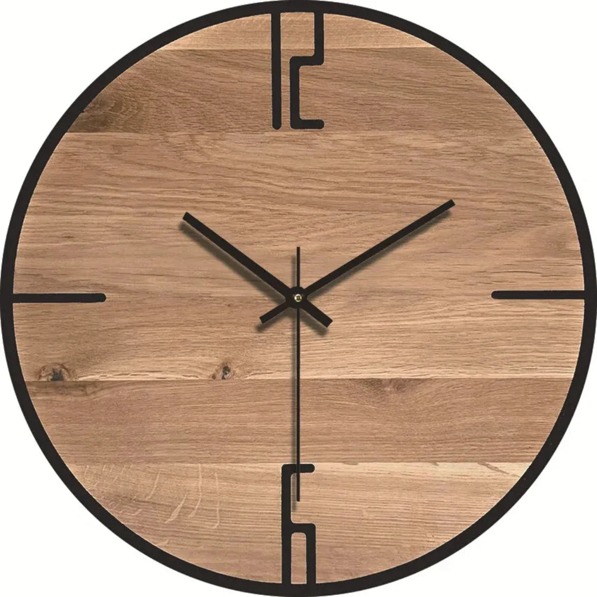 Round Wooden Wall Clock with Silent Movement and Natural Wood Grain Design