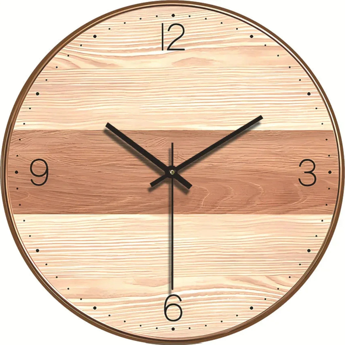 Round Wooden Wall Clock with Silent Movement and Natural Wood Grain Design