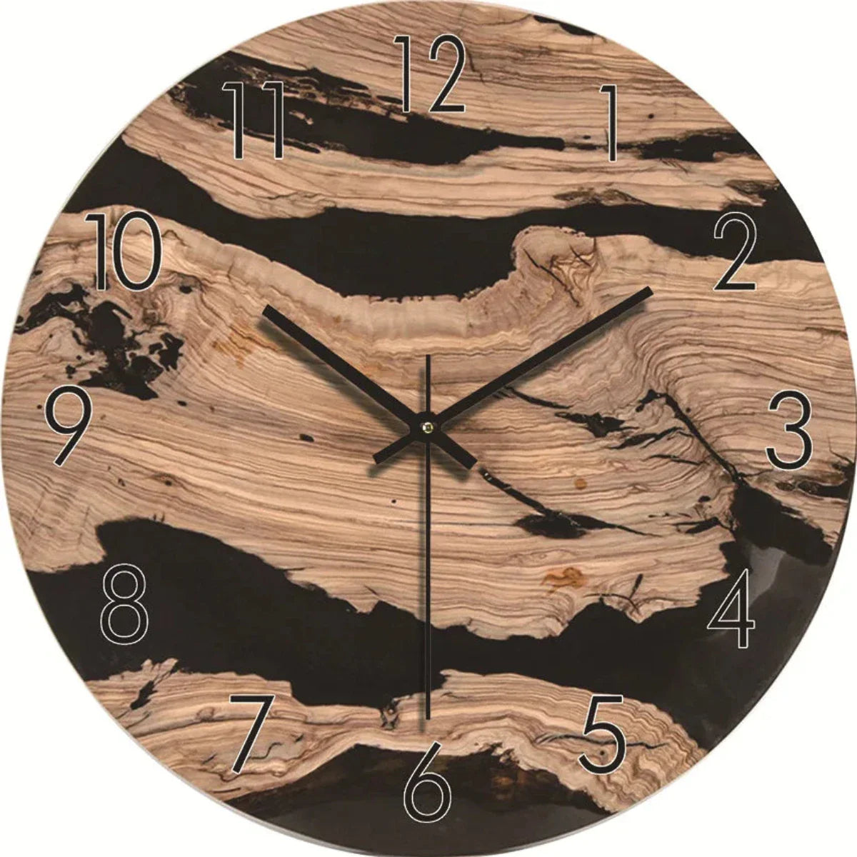 Round Wooden Wall Clock with Silent Movement and Natural Wood Grain Design