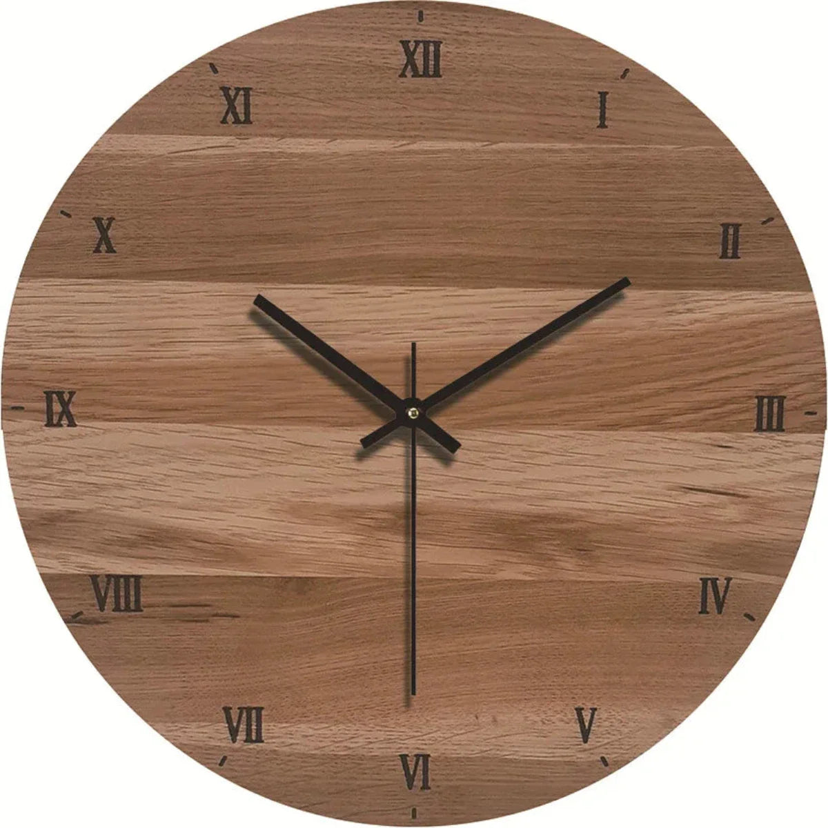 Round Wooden Wall Clock with Silent Movement and Natural Wood Grain Design