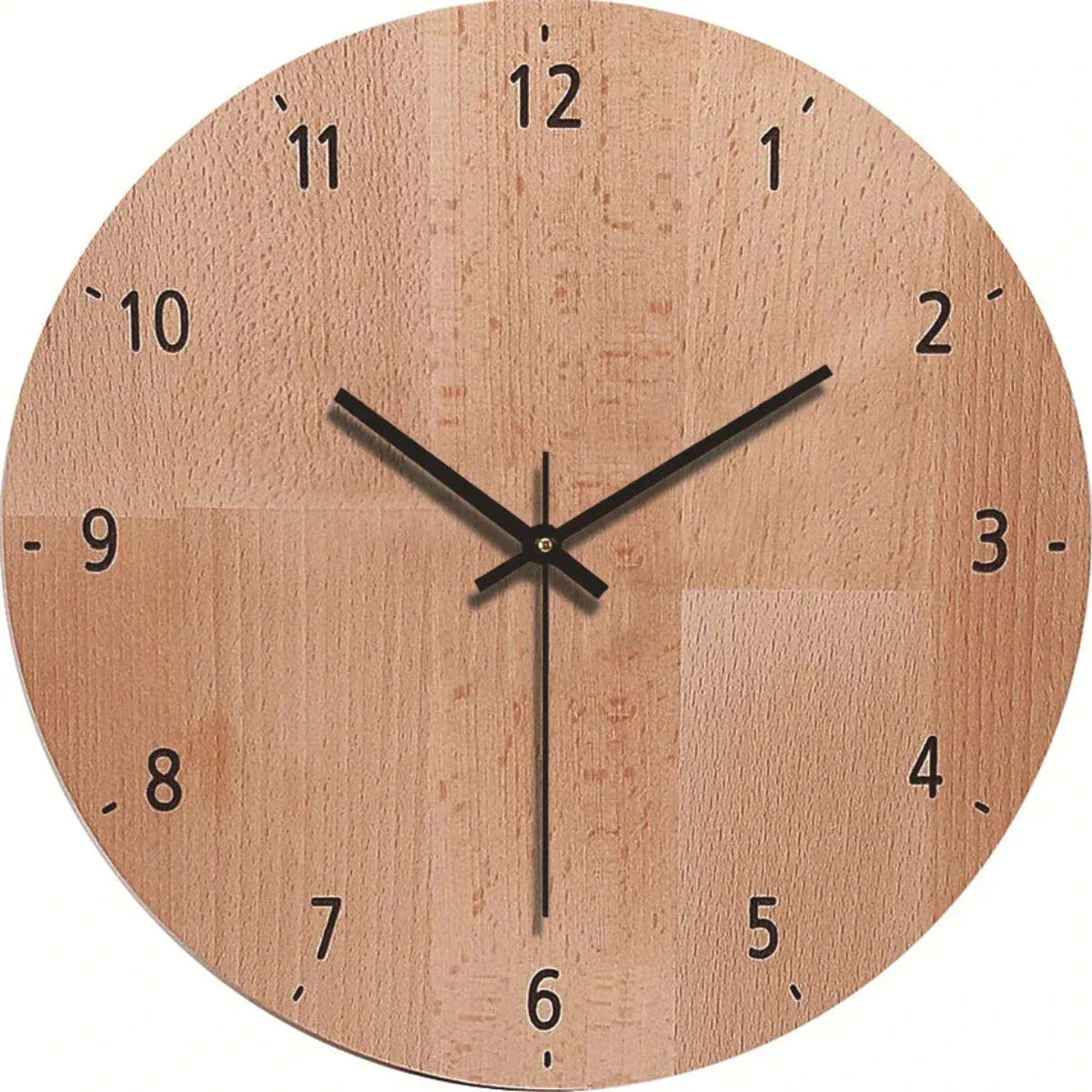 Round Wooden Wall Clock with Silent Movement and Natural Wood Grain Design