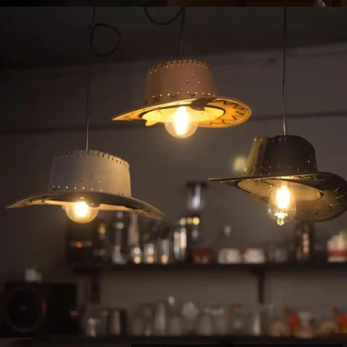 Rural Pendant Lamp with Cowboy Hat Design